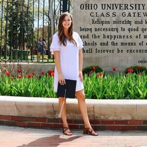 White Graduation Dress – V-Neck Flutter Sleeve Shift Dress (Small)